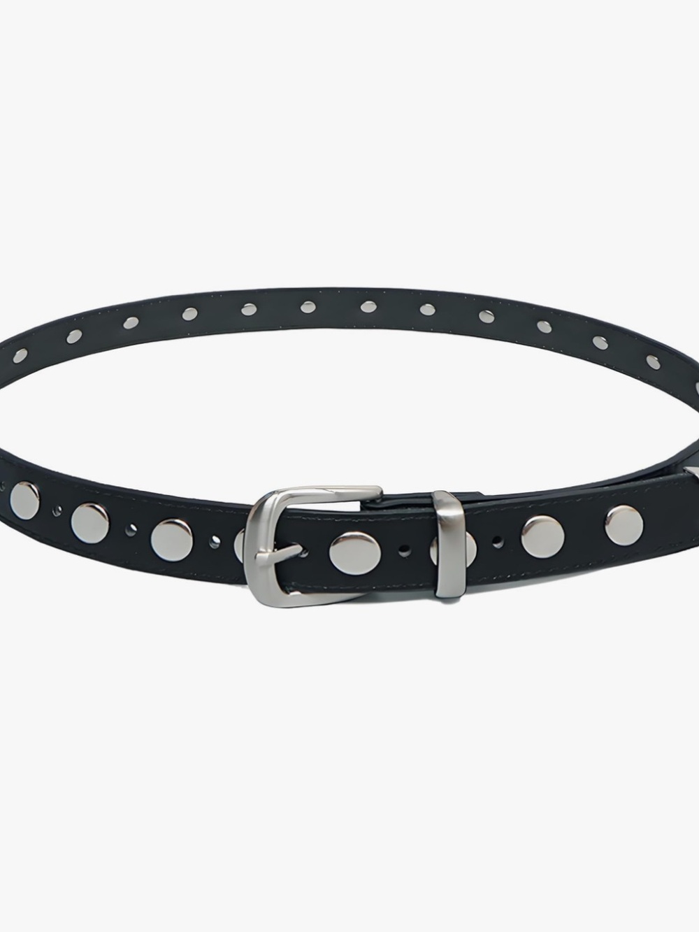 Black Studded Belt with Silver Buckle - Women Accessories